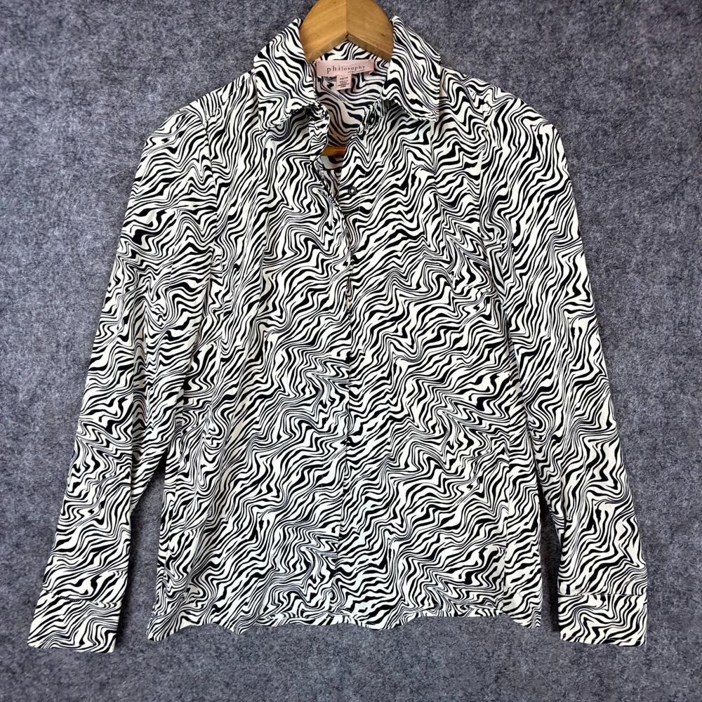 Vintage Philosophy Blouse Womens XS White Black Zebra Indie Sleaze Y2K Trippy